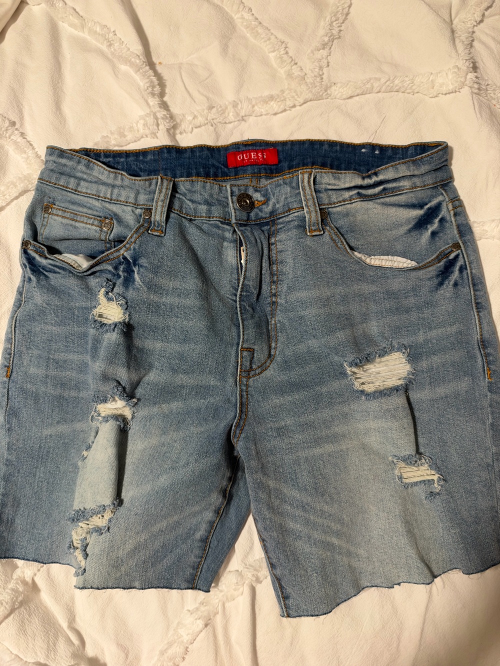 Guess Distressed Raw-Hem Denim Shorts
